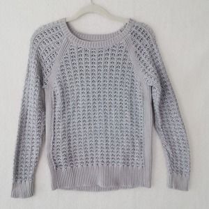 Loft Open Knit Sweater Size Small in Beige w/ Metallic‎ Silver Threads